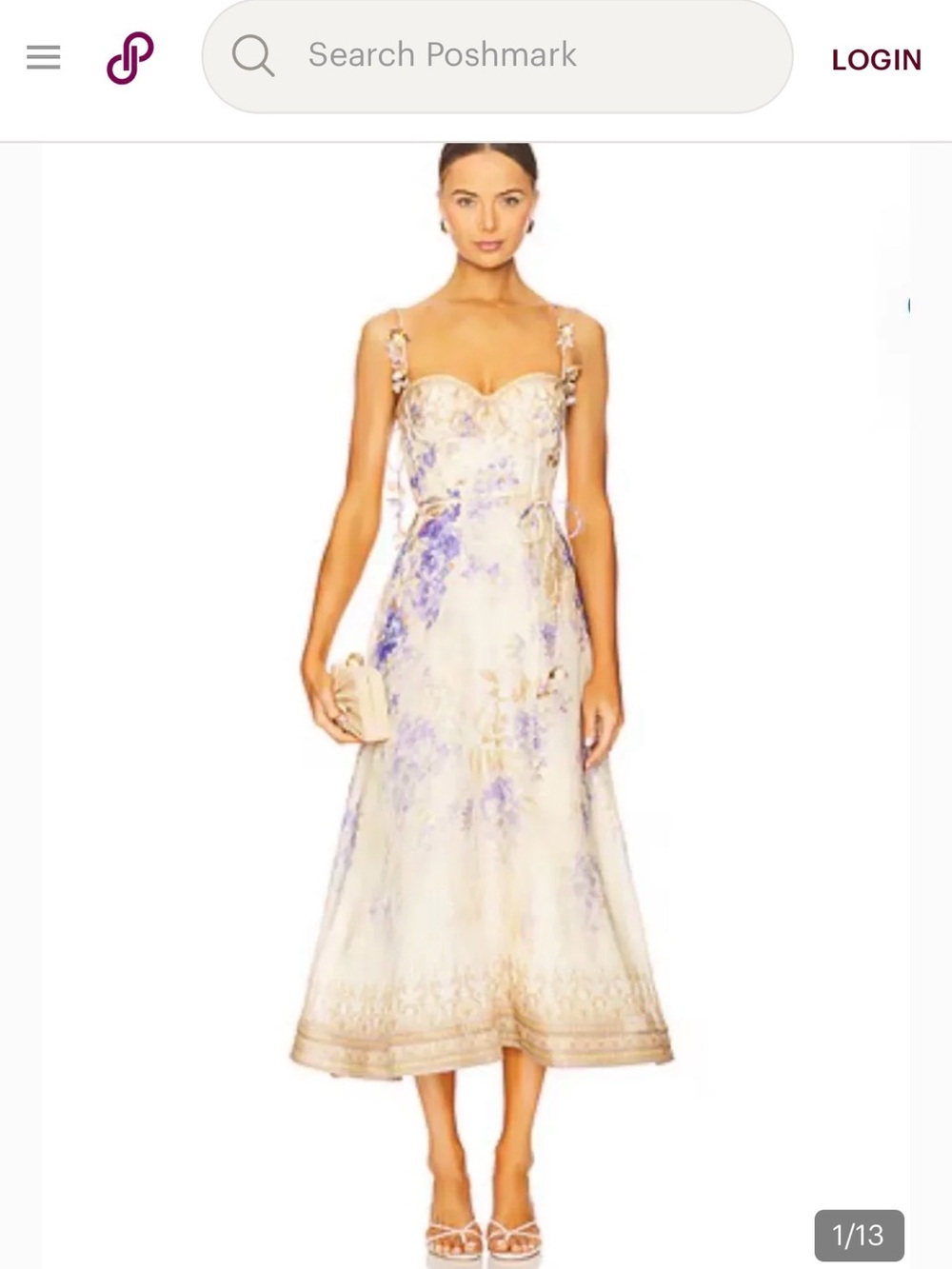 Zimmermann Cream Midi Dress with Lavender Floral Print
